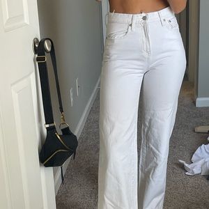 Able white denim wide leg pants